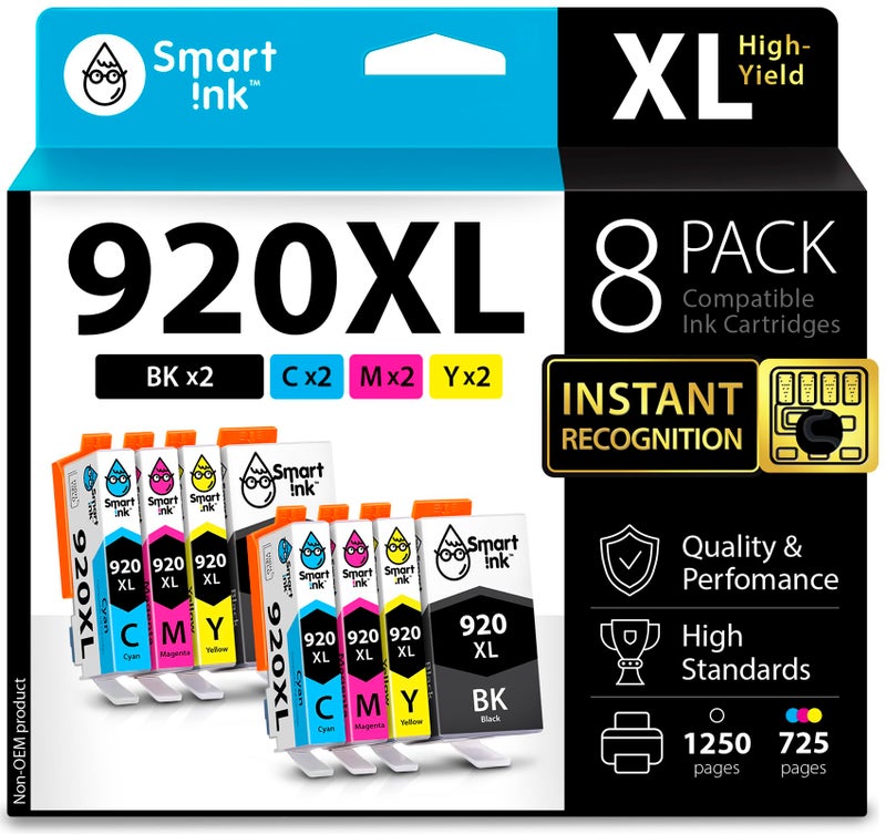 Smart Ink Compatible Ink Cartridge Replacement for HP 920 XL 920XL (2 Black, 2 Cyan, 2 Magenta, 2 Yellow, 8 Combo Pack) to use with HP Officejet 6000 6500 6500A 7000 7500A 7500 - Image 1